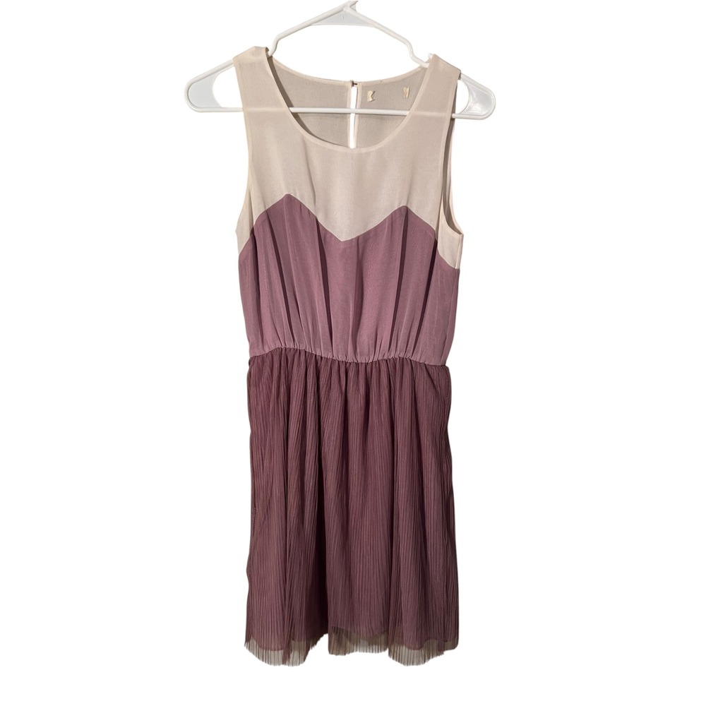 Lush Women's Sleeveless Fit & Flare Dress Light Pink Mauve Ombre Pleated Tulle